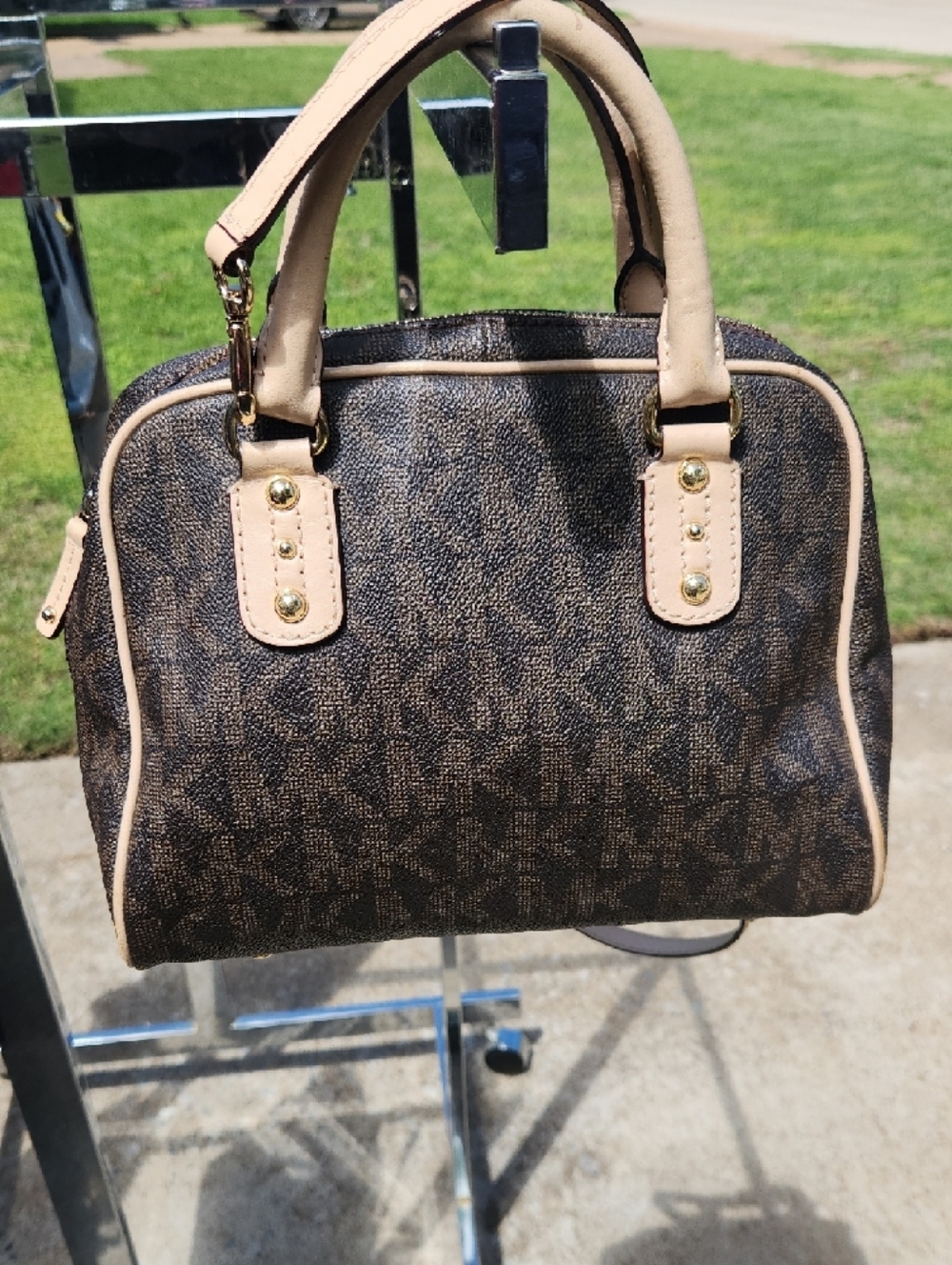 Michael Kors Brown Logo Mini Satchel with Light Beige Trim - Picture 2 of 4